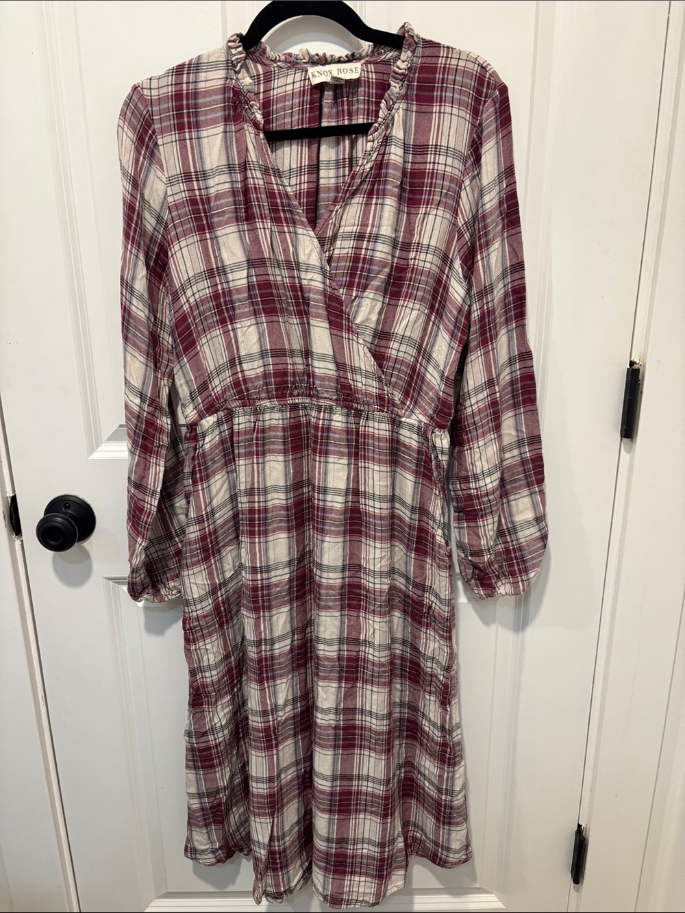 Knox Rose Pocket Plaid Faux Wrap Midi Dress Long Sleeve Medium